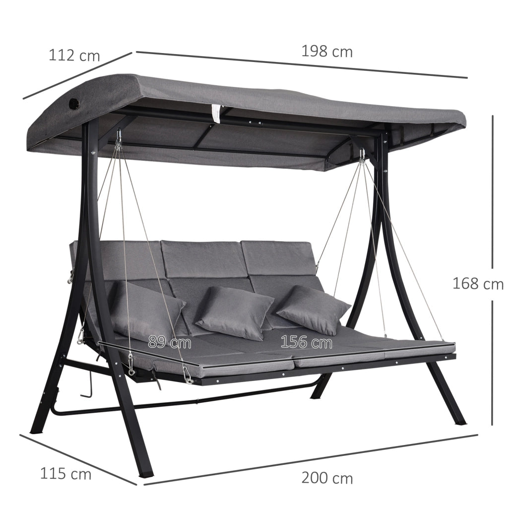 Dondolo da giardino 3 posti ¨C Xylo ¨C con cuscini, grigio, 200x115x168 cm