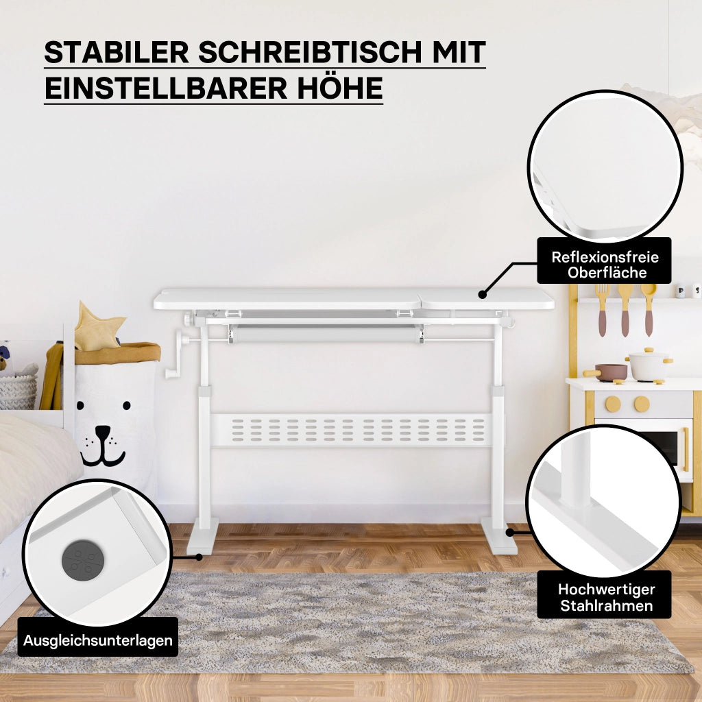 Toboli Scrivania per bambini 100x60cm regolabile in altezza e in inclinazione Con manovella