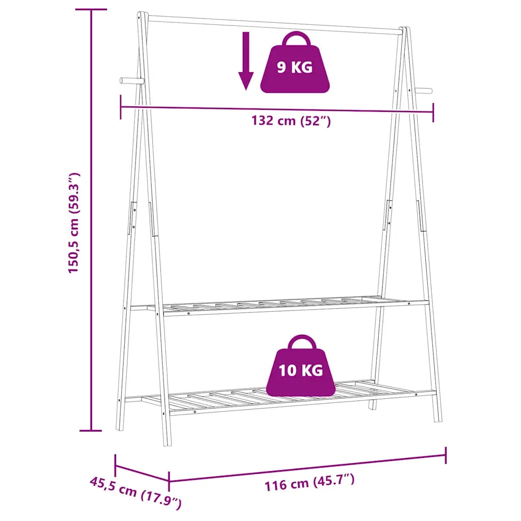 vidaXL Appendiabiti con Ripiani 132x45,5x150,5 cm in Bambù