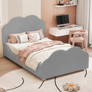 DESMIU Letto per bambini 1 posto con barriera, testiera e pediera a nuvola, 90 × 200 cm, senza materasso, grigio