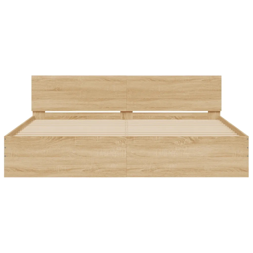 Letto matrimoniale | Letto per adulti | Giroletto con Testiera e LED Rovere Sonoma 200x200 cm