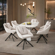 Sedia da Pranzo Girevole Set da 6 con Rotazione a 360° e Design Ergonomico in Velluto Beige