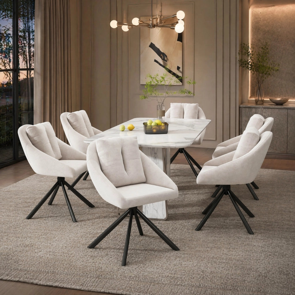 Sedia da Pranzo Girevole Set da 6 con Rotazione a 360° e Design Ergonomico in Velluto Beige