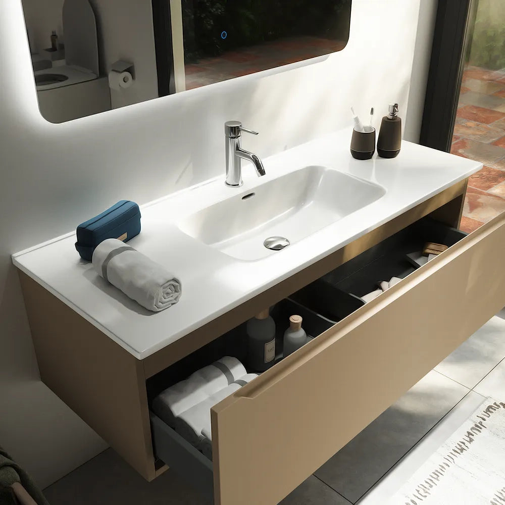 Mobile bagno sospeso 120 cm sabbia opaco un cassettone con lavabo | Bako