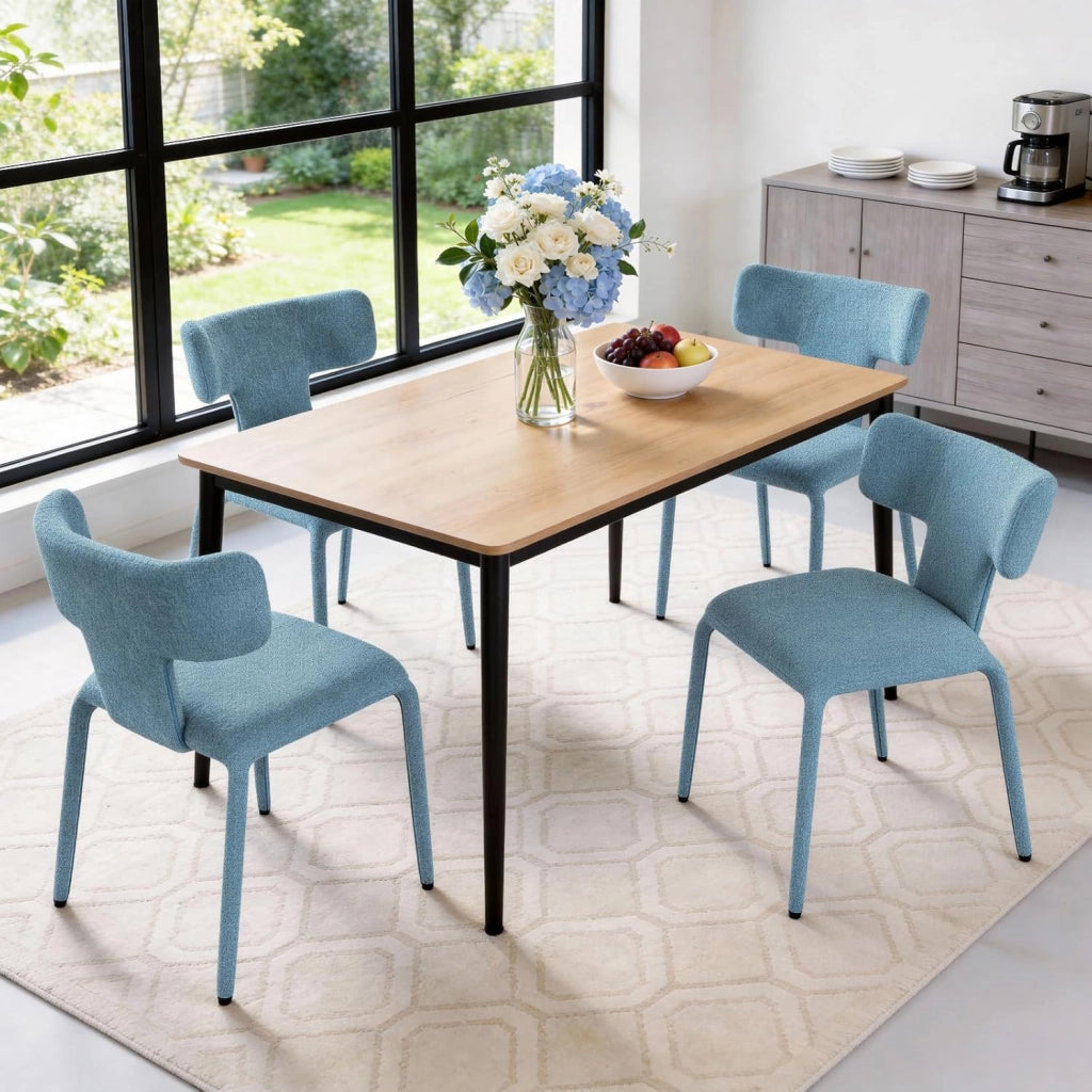Set di 6 Sedie da Pranzo, Sedie Cucina con Schienale Curvo, Struttura Metallica, Rivestimento in Lino Colorato, per Sala da Pranzo, Soggiorno, Cucina,Blu Nebbioso