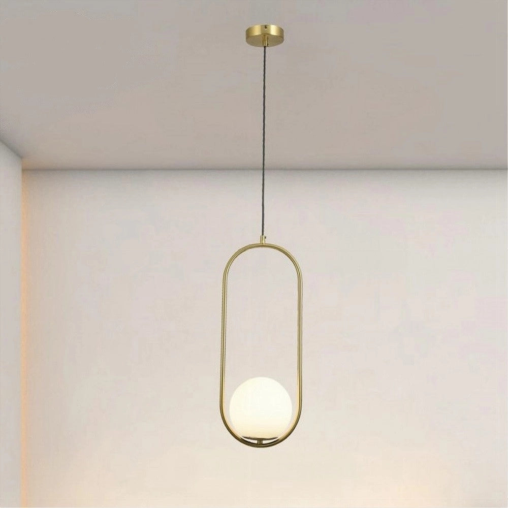 Trade Shop - Lampadario A Sospensione Oro Ovale Con Sfera Vetro Attacco E27 Moderna Minimal 32835 -