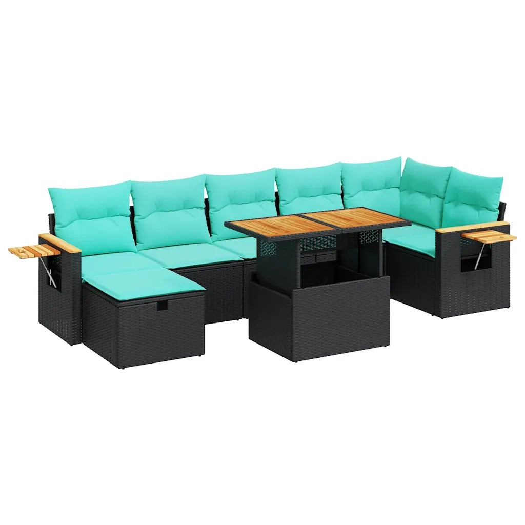 Set Divano da Giardino 8pz con Cuscini Grigio Polyrattan Acacia