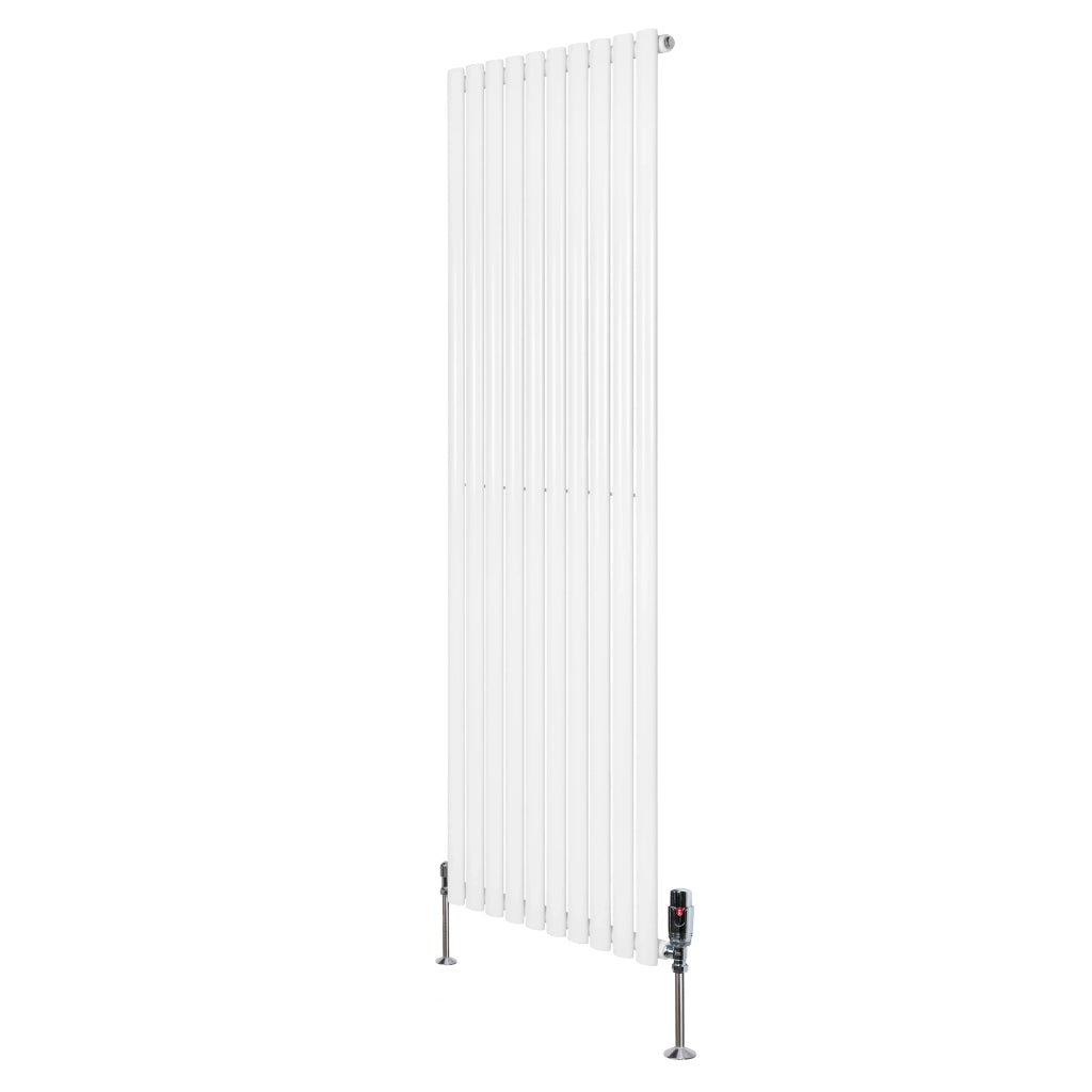 Radiatore Verticale Ovale 1800x600mm Bianco con Valvole TRV
