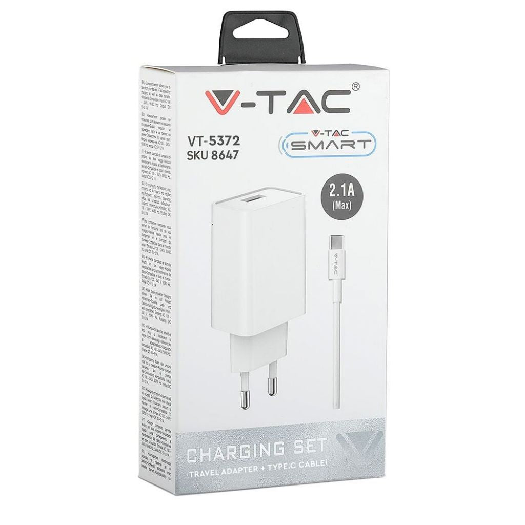 Set di ricarica con l'adattatore da viaggio di tipo C cavo USB bianco