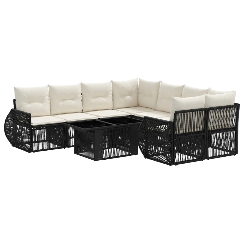 Set Divano da Giardino 9 pz Nero e Bianco Crema polyrattan 3436915