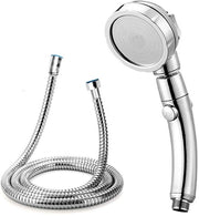 Douchekop a vapore con 3 funzioni, 140 cm tubo, risparmia acqua alta pressione, 360 gradi regolabile, maniglia regolabile con pulsante on/off e 3 modalità di getto, finitura cromata.