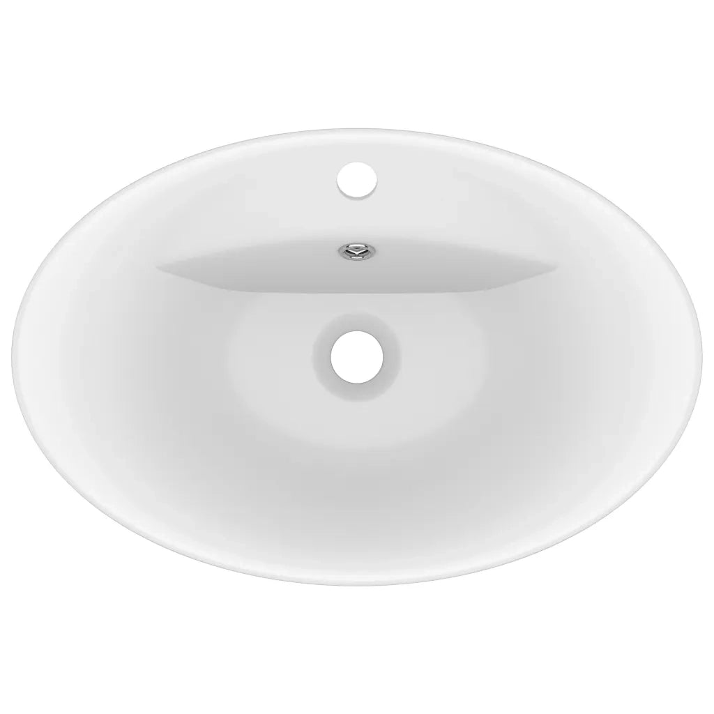 Lavandino con Troppopieno Ovale Bianco Opaco 58,5x39cm Ceramica cod mxl 40953