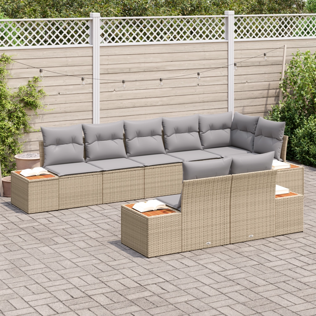 Set divani da giardino 8 pezzi con cuscini Beige Rattan in poliestere Acacia