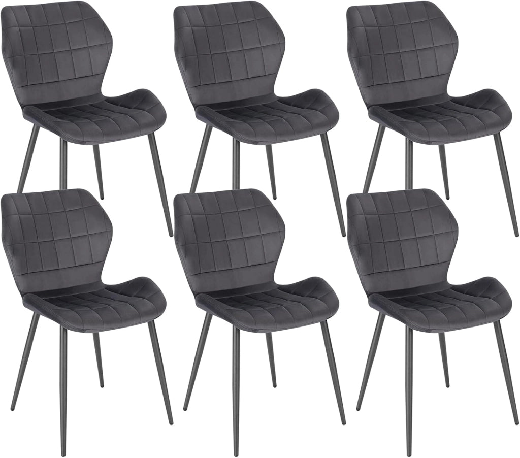 6x Sedie Ergonomica da Pranzo, Sedia Nordica, Sedia da cucina in velluto, Seduta Imbottita, per Camera da Letto, Salotto, Grigio Scuro, Gambe in Metallo, BH356dgr-6
