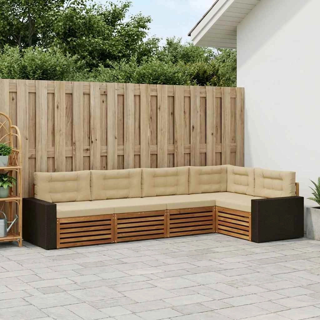Set di divani da esterno 5 pz Naturale e Beige Poliestere 3383366