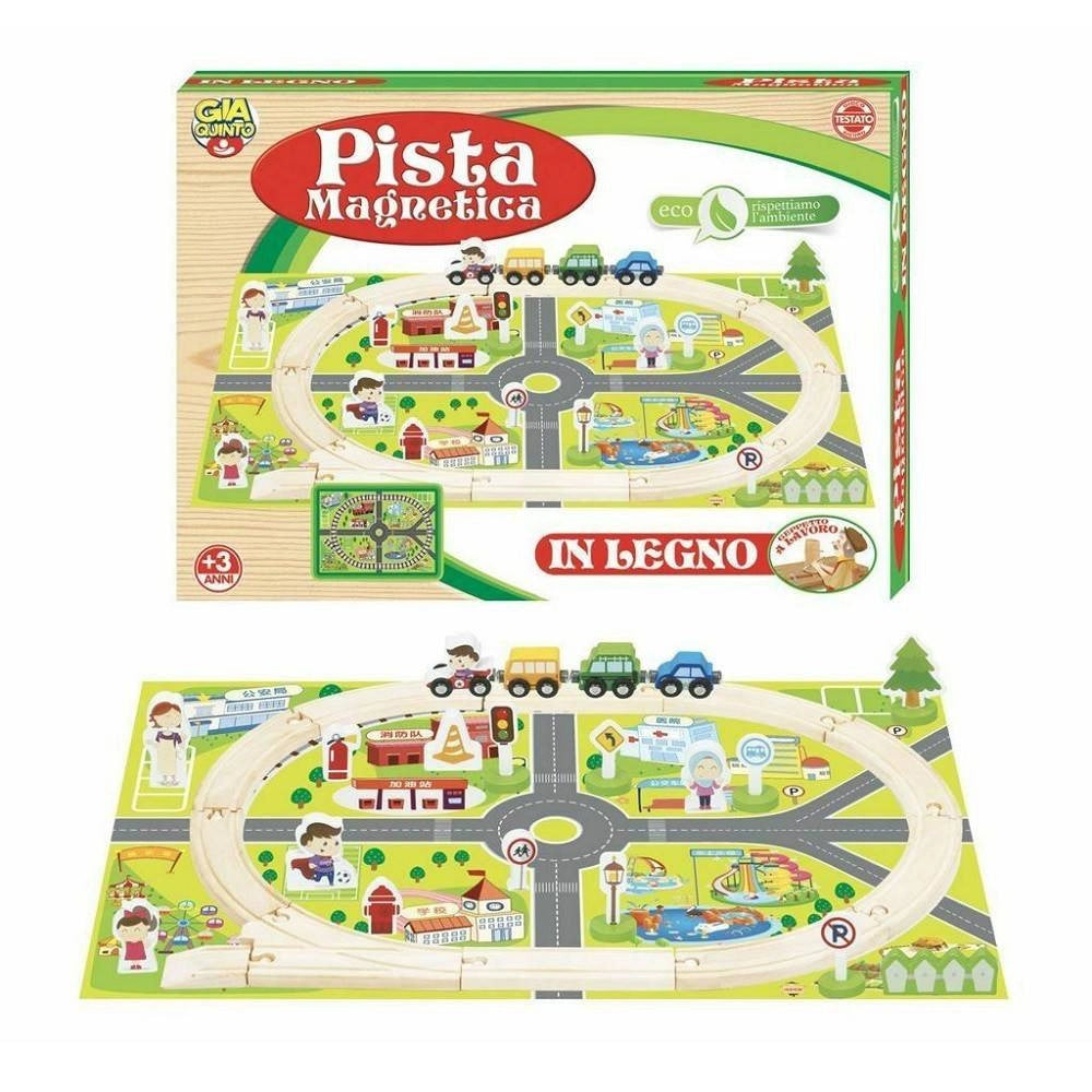 Trade Shop - Pista Magnetica In Legno Percorso Macchinine Giocattolo Gioco Per Bambini +3anni -