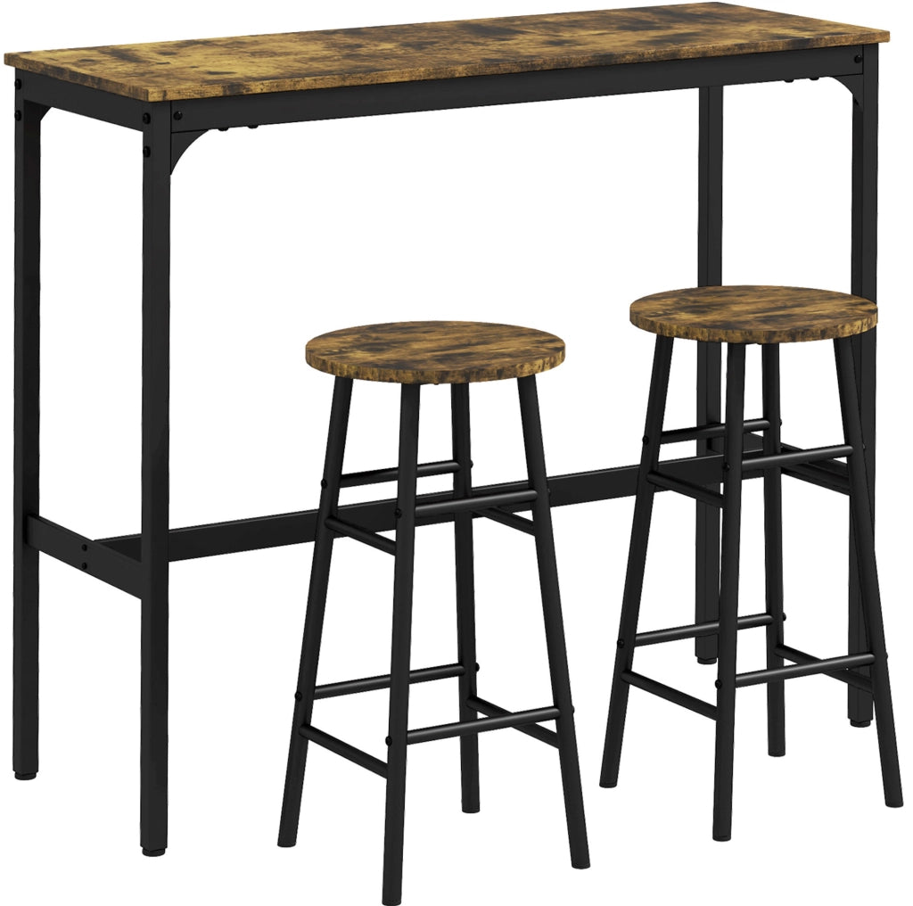 Set tavolo bar con 2 sgabelli marrone in MDF e acciaio