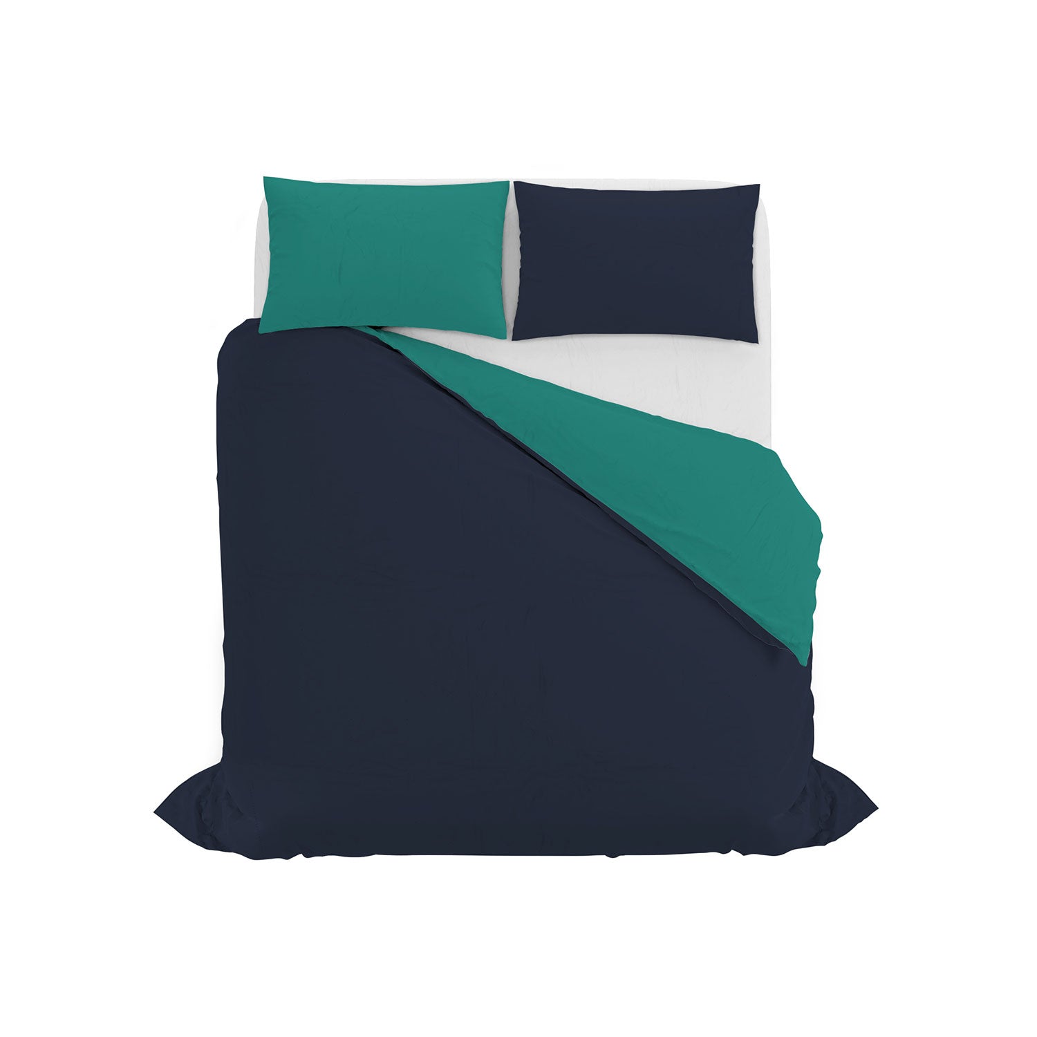 Copripiumino Singolo con Sacco e Federe in Tinta Unita Double Face Linea Vera Blu Scuro e Acqua