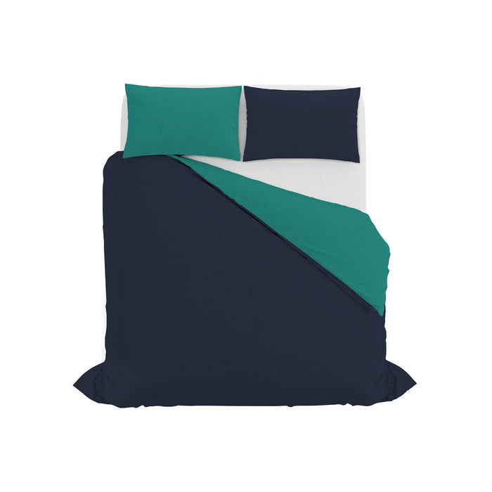 Copripiumino Matrimoniale con Sacco e Federe in Tinta Unita Double Face Linea Vera Blu Scuro e Acqua