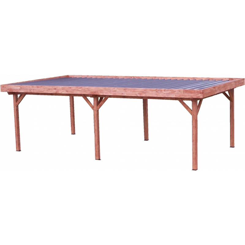Gazebo da giardino in legno lamellare 372x714 cm – carport con tetto piano in acciaio zincato – 6 pali 120x120 mm – OM3570.0 Foresta