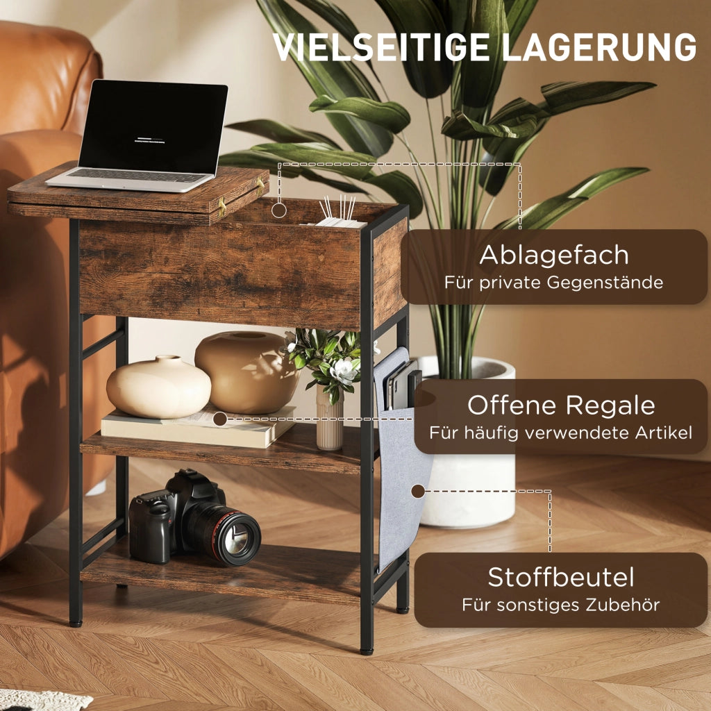 Tavolino da notte con cassetto e prese ¨C zephmum ¨C 60x29.8x58.5 cm rustico marrone