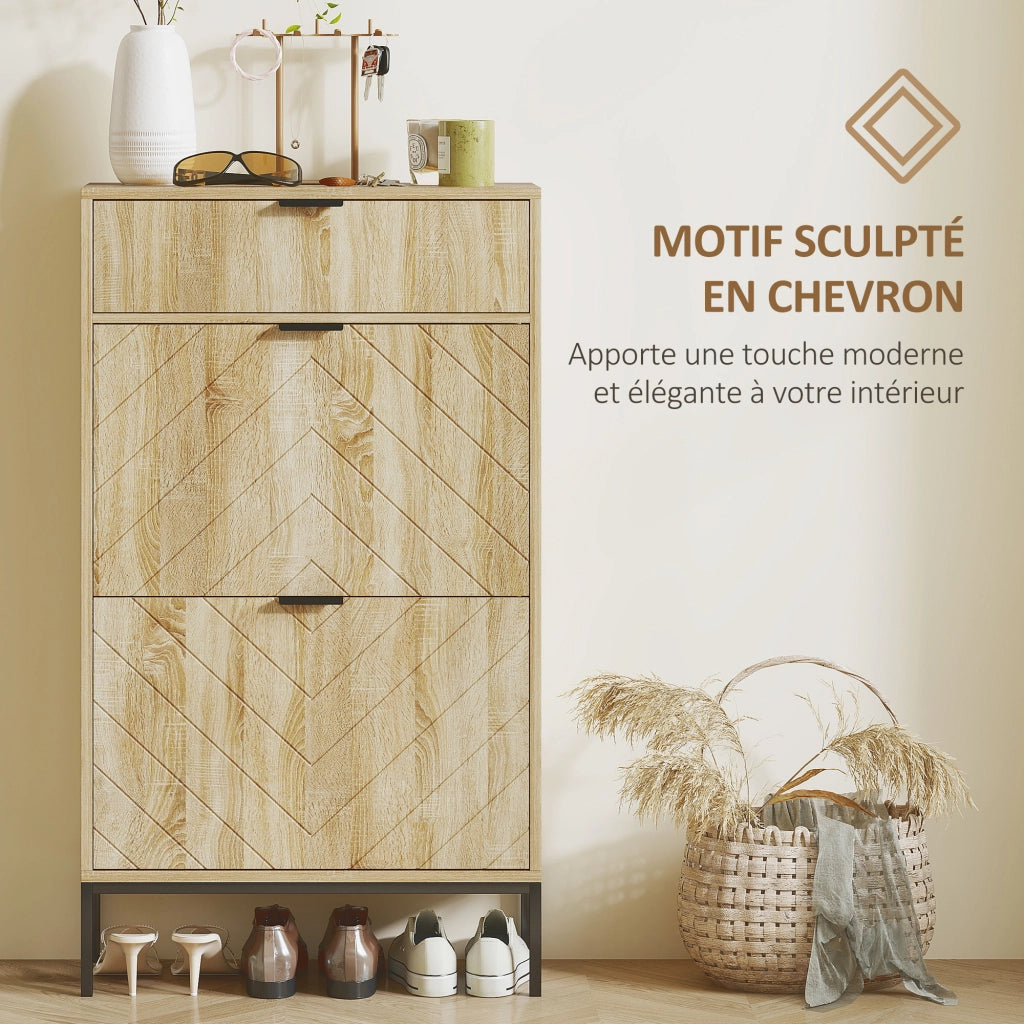 Scarpiera con cassetto scorrevole e ripiani regolabili ¨C zephmum ¨C quercia 60x24x105,5cm