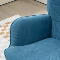 Poltrona con Pouf Poggiapiedi, Poltrona Relax in Velluto, Poltrona con Braccioli, Gambe in Legno, per Soggiorno, Blu