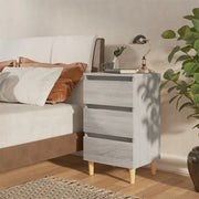 Comodino con Gambe in Legno-Tavolino da notte Massello Grigio Sonoma 40x35x69 cm