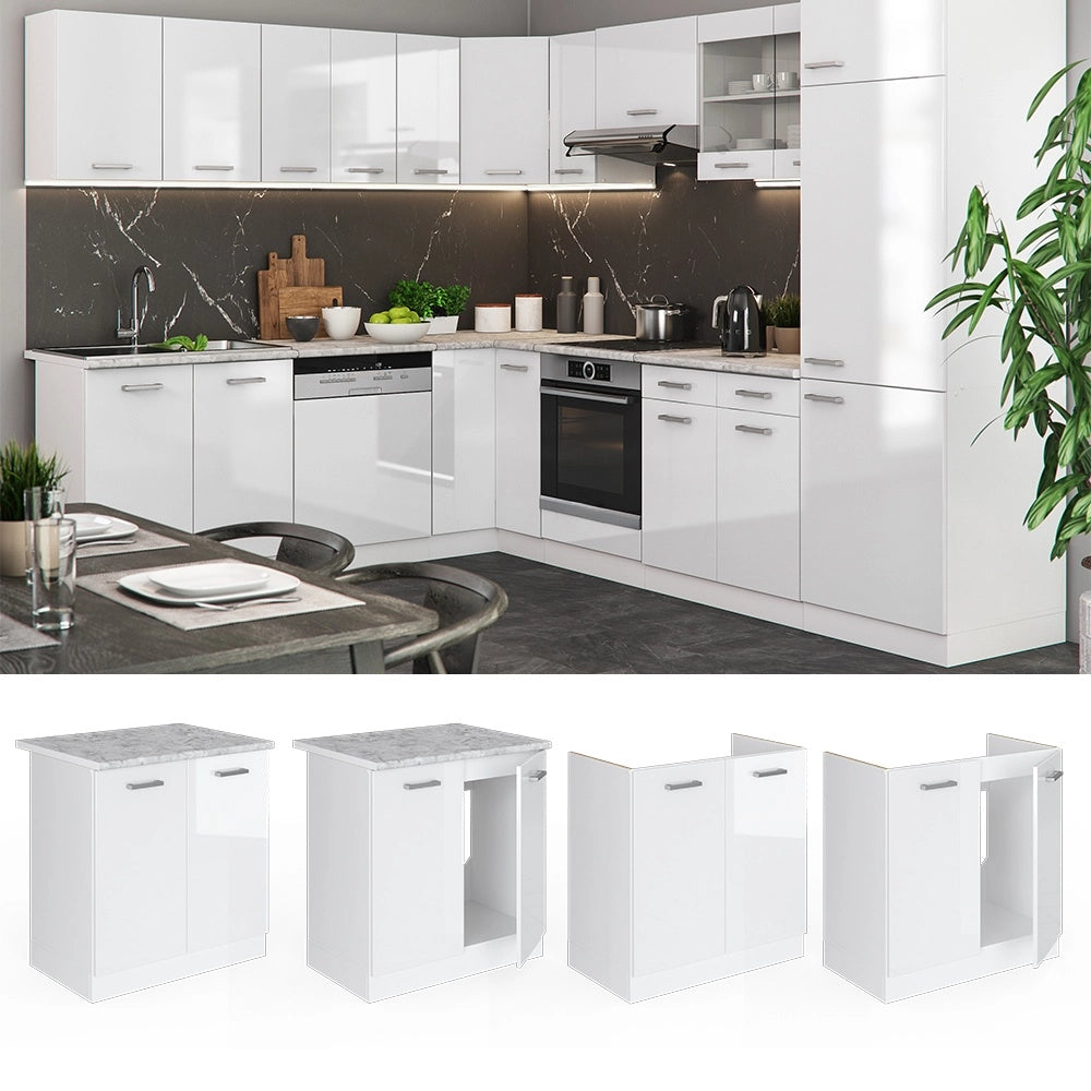 Mobile lavello cucina R-Line Bianco lucido/Bianco 80 cm senza piano di lavoro Vicco