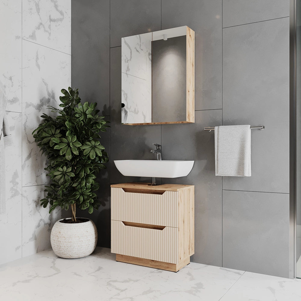 Vicco Set di mobili da bagno Rovere/cashmere a righe 2 parti