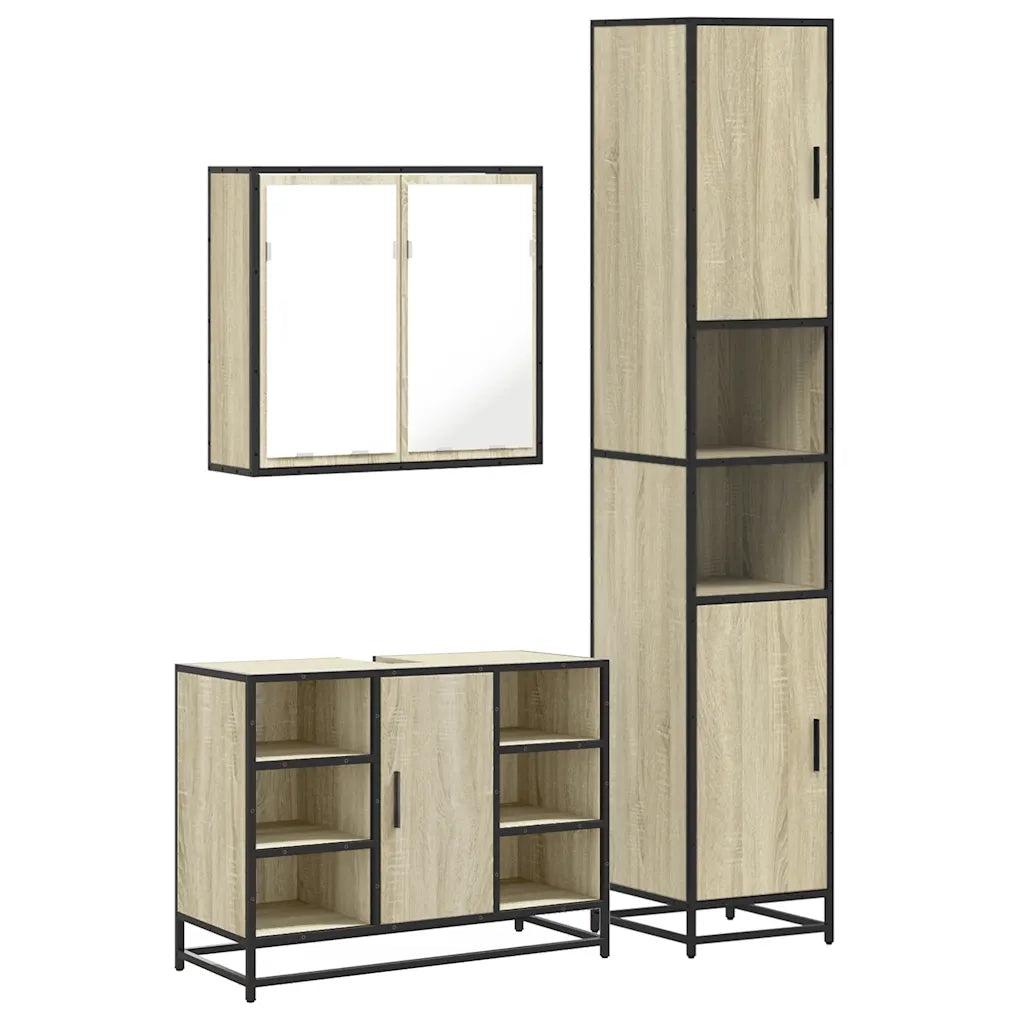 Set Mobili da Bagno 3 pz Rovere Sonoma in Legno Multistrato 3301091