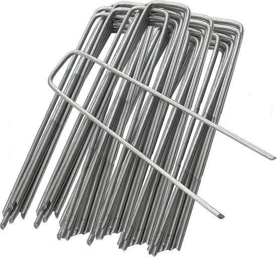 Staketti per protezione del prato U-vormige punte per l'eliminazione delle erbacce Ideali per membrane, tessuti, erba sintetica, tappeti e reti Punta in acciaio galvanizzato 150 mm / 6 pollici (Pacco da 100)