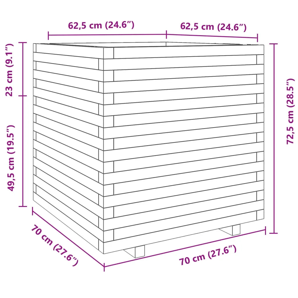 vidaXL Fioriera Giardino Marrone Cera 70x70x72,5cm Legno Massello Pino