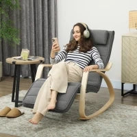 Poltrona Dondolo con Funzione Massaggio, Riscaldamento Lombare, 3 Modalità, Rivestimento in Tessuto, Grigio
