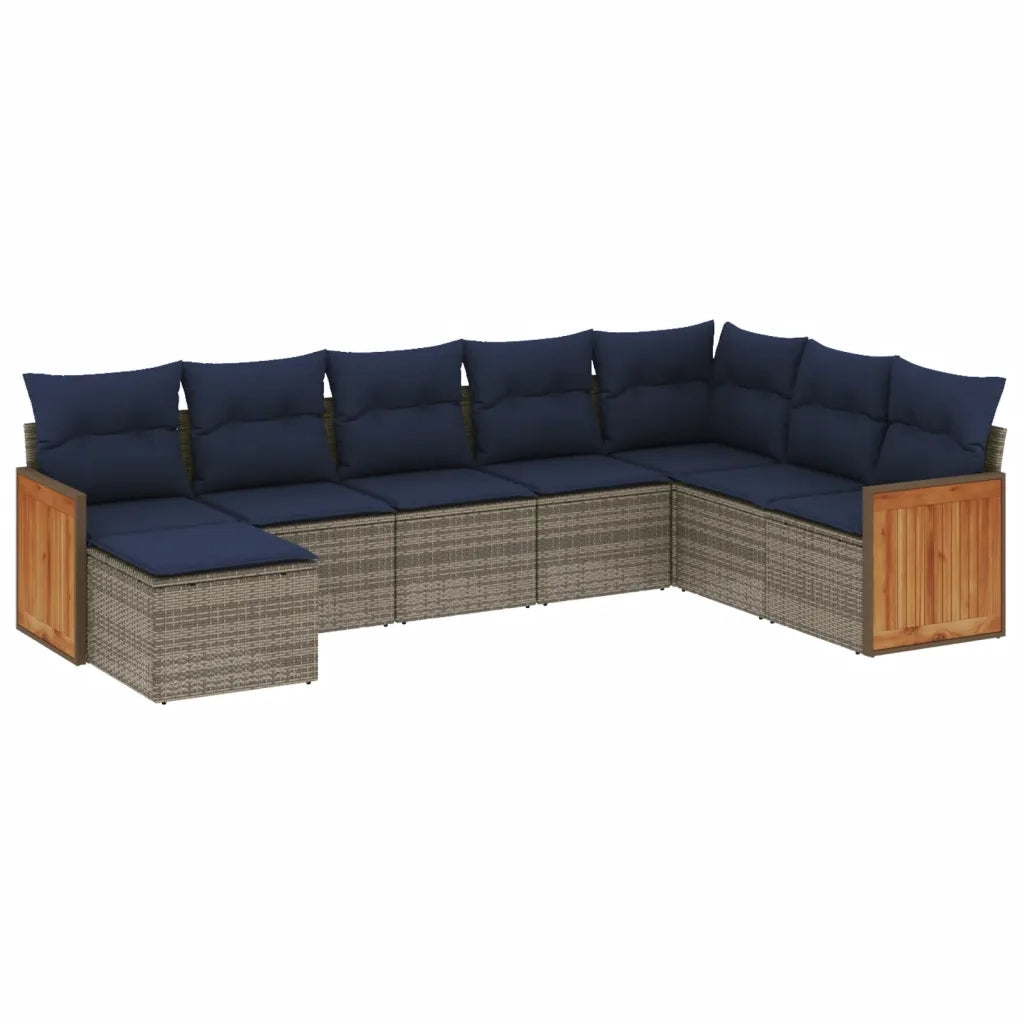 Set Divani da Giardino 8 pz con Cuscini Grigio in Polyrattan 3227930