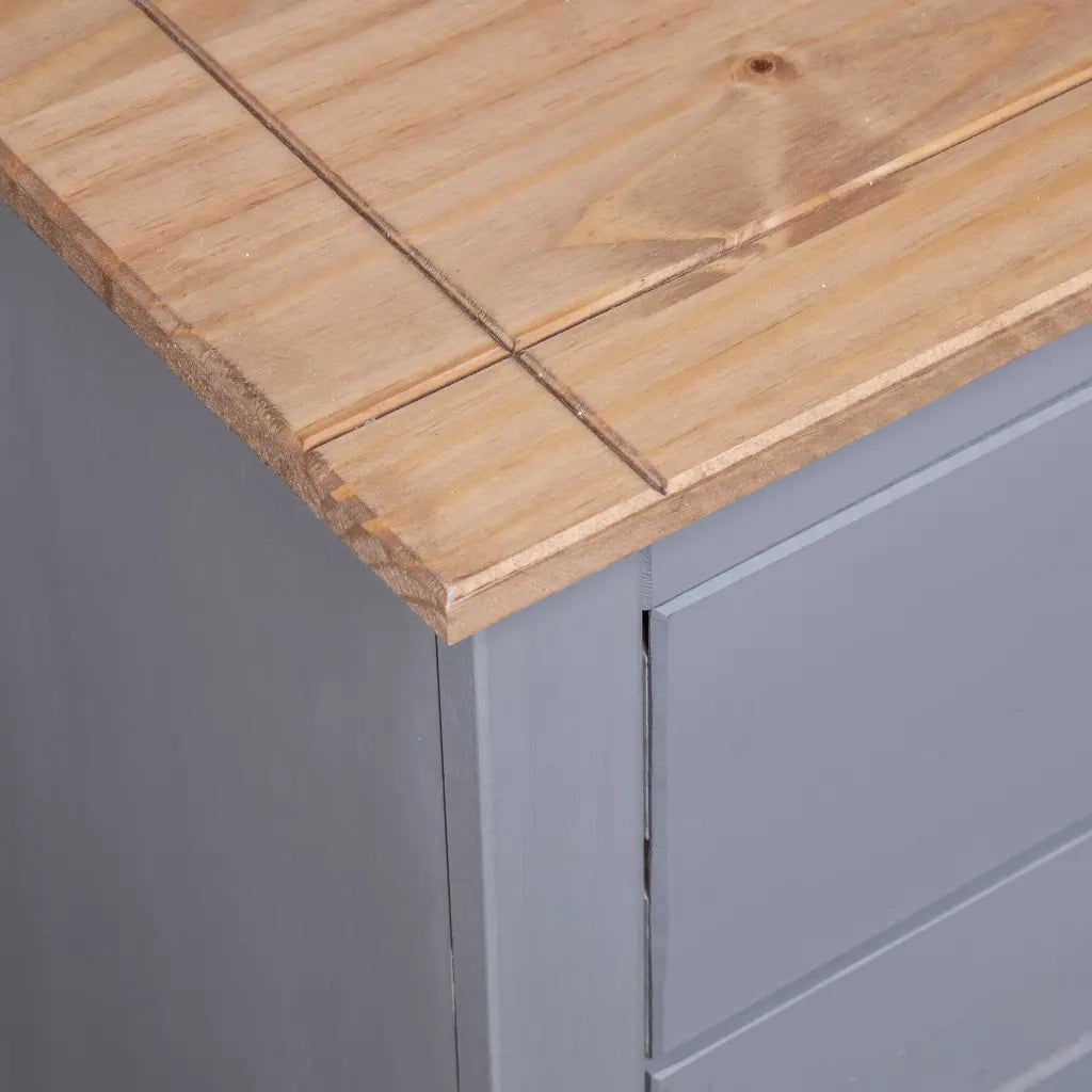 Credenza Grigia 135x40x80 cm in Legno Massello di Pino Panama