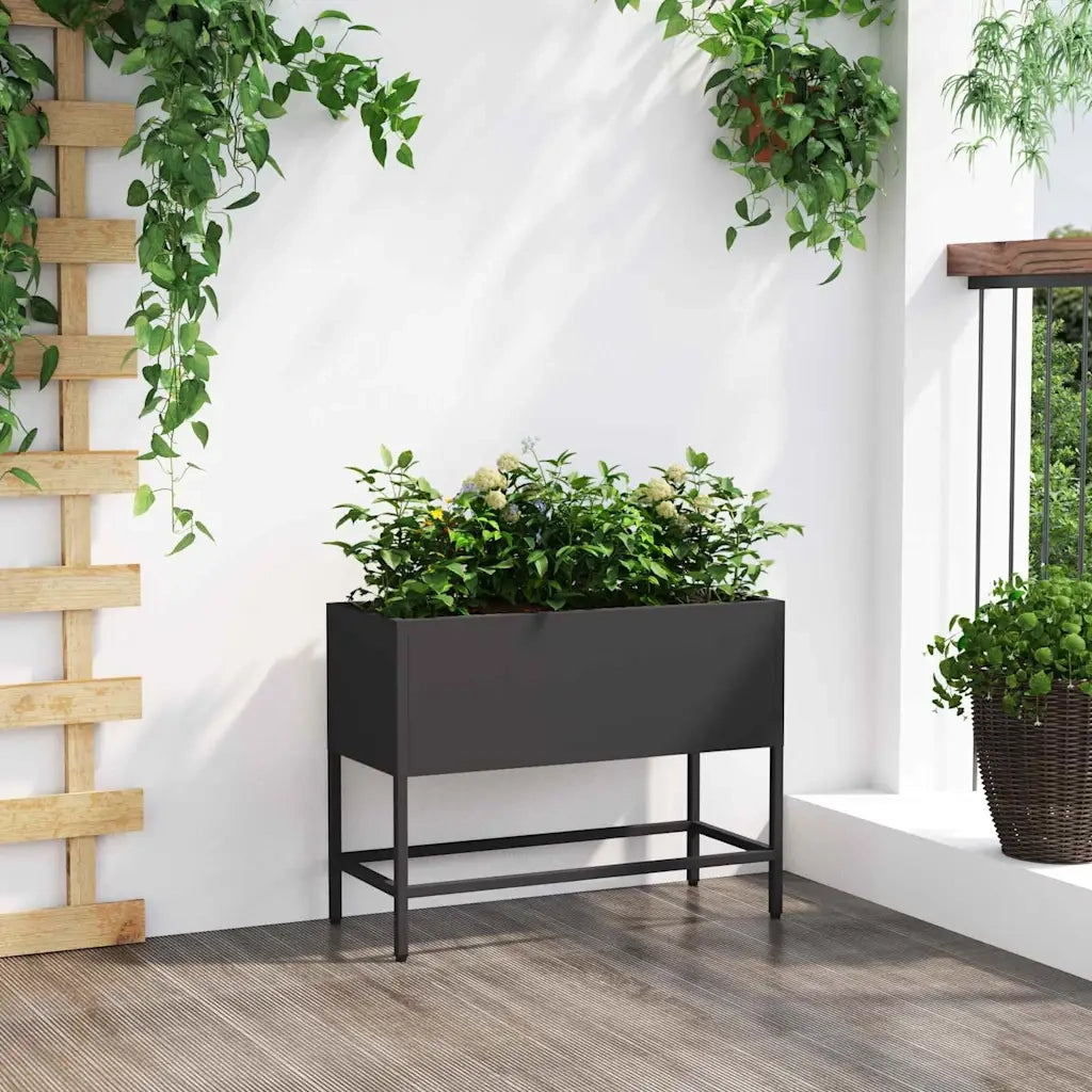 Fioriere | Cassetta per fiori | Vaso da Giardino Rialzato Nero 60 x 26 x 45 cm Acciaio