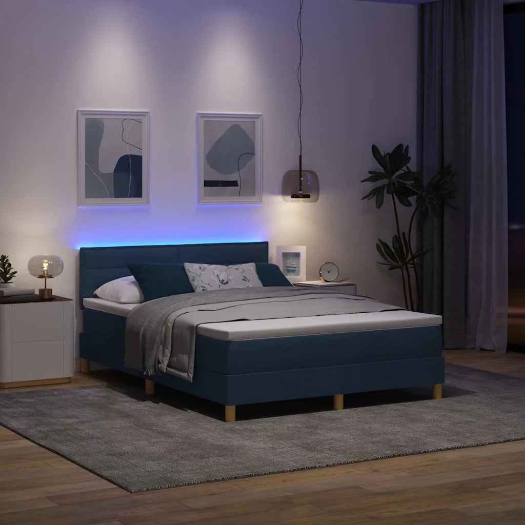 Letto a Sorgente LED con strisce LED Blu 160 x 200 cm Tessuto 3342379