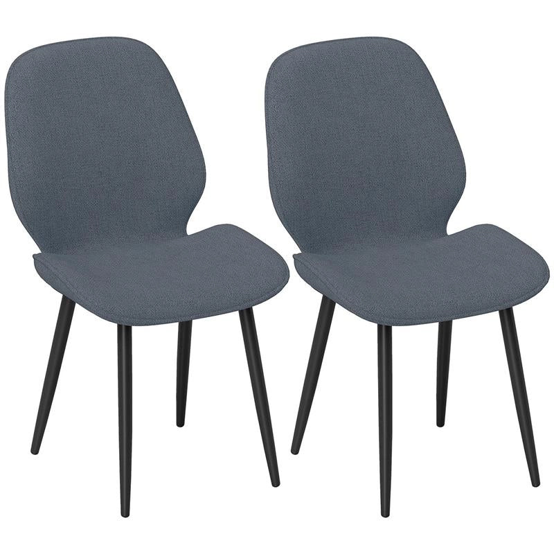 SET 2 SEDIE DA PRANZO CON SCHIENALE RICURVO, IN TESSUTO EFFETTO LINO, SCHIUMA E ACCIAIO, 46X56X86 CM, GRIGIO E NERO
