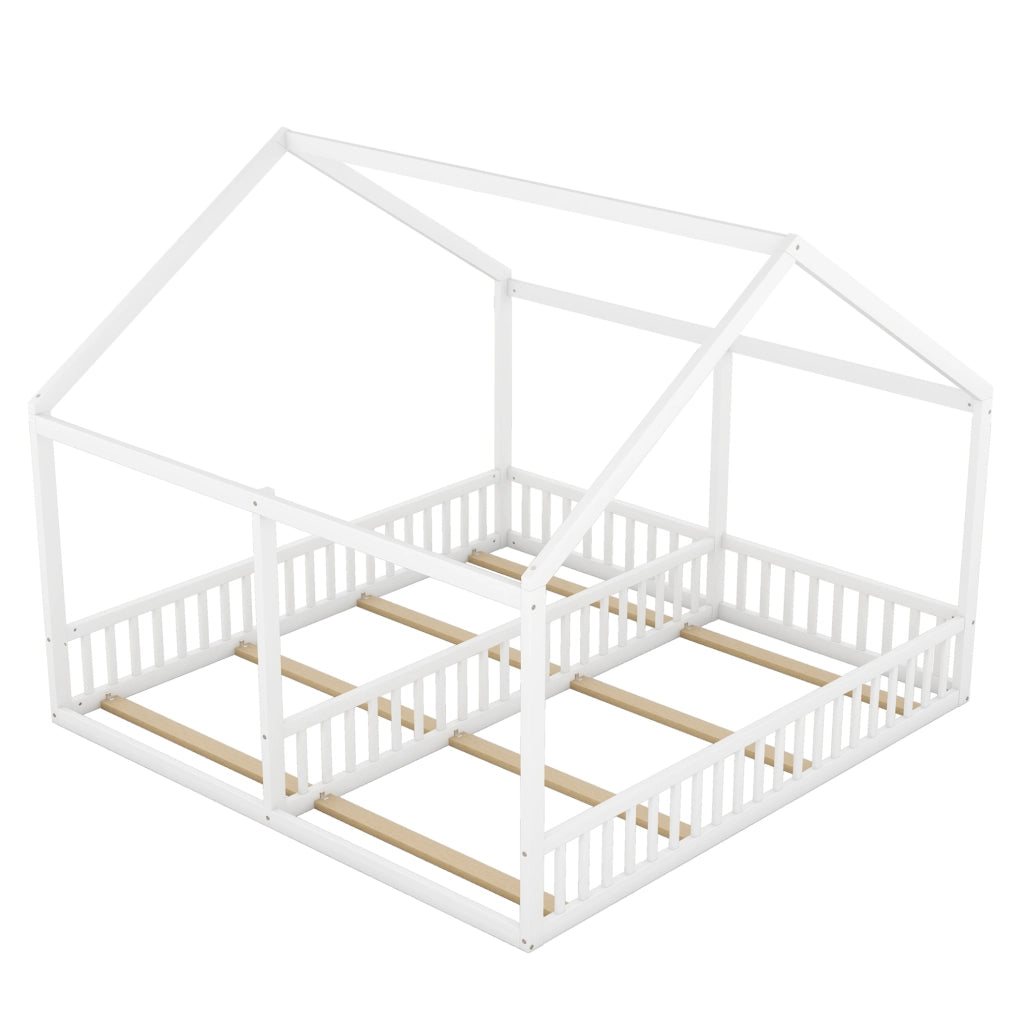 Letto a casetta 90x200 cm; 2 in 1 con sponde; pino; bianco
