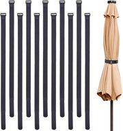 Set di 12 pezzi di cinture di parasole patio nero, riutilizzabili e regolabili, multifunzionali per esterni, stabilizzatore contro il vento.