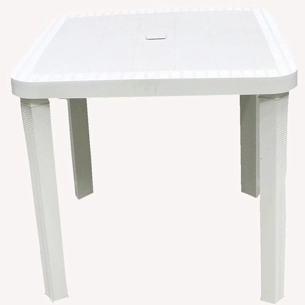 Trade Shop - Tavolo Quadrato Da Giardino Bianco 80x80cm In Plastica Arredo Spazio Esterno 008007 -