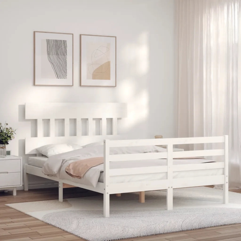 Giroletto con Testiera-Struttura Letto con testiera Bianco Small Double Legno Massello 385602