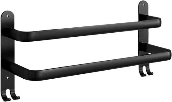 Supporto per Asciugamani a Parete a Doppia Livella con Ganci per Cucina, Bagno, WC, Hotel, Ufficio, Autoadesivo/Wall Mount (Nero, 40cm)