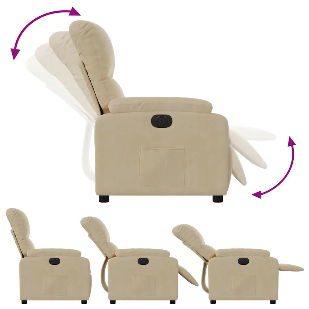 Divano Sedia-Poltrona Reclinabile Elettrica Crema in Tessuto di Microfibra 601551