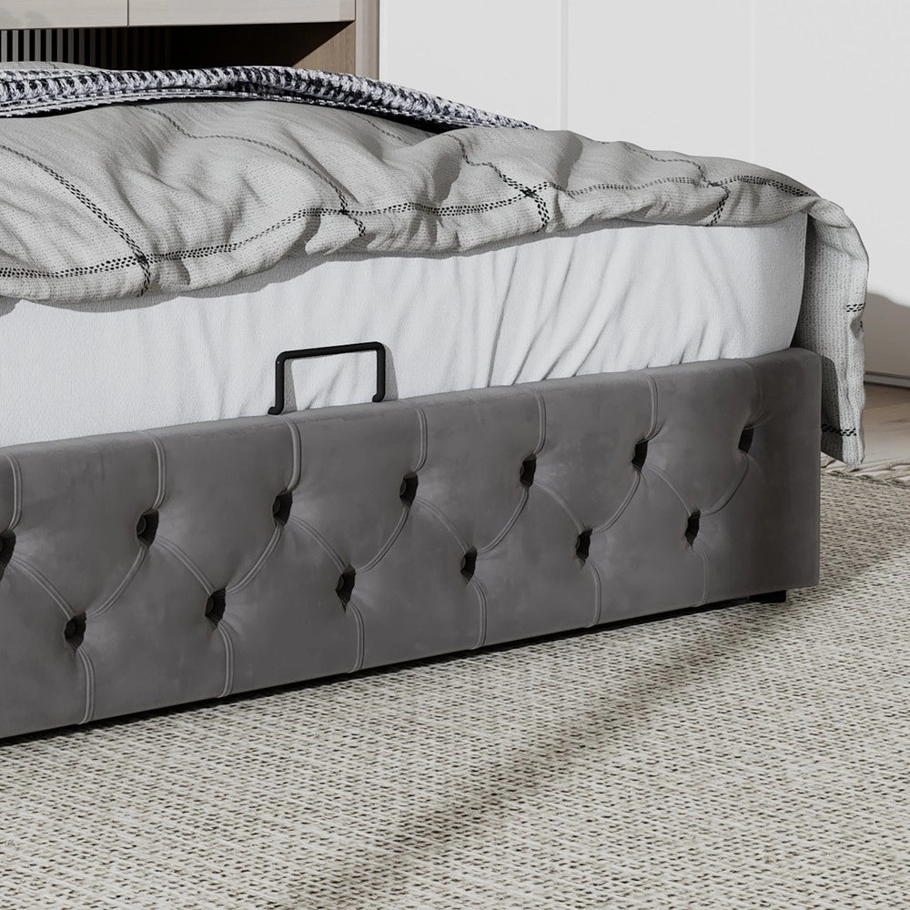 Letto Imbottito Matrimoniale Contenitore Idraulico ¨C Xylo ¨C Grigio, Flanella, 140x200