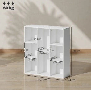 Libreria a 8 cubi in legno bianca 74,3 x 24 x 80 cm
