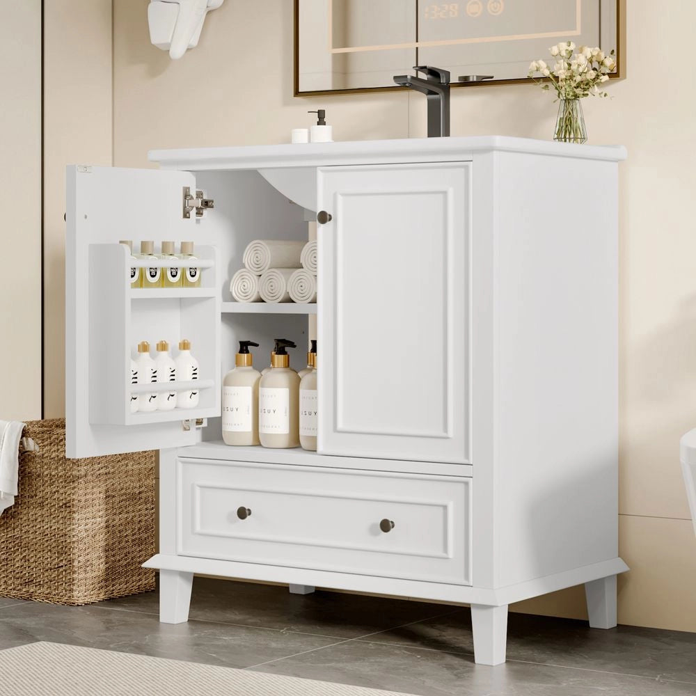 Mobile da bagno con lavabo - Xylo - 76x46x87cm - Bianco - Resistente all'umidit??, grande spazio di stoccaggio, lavabo in ceramica integrato
