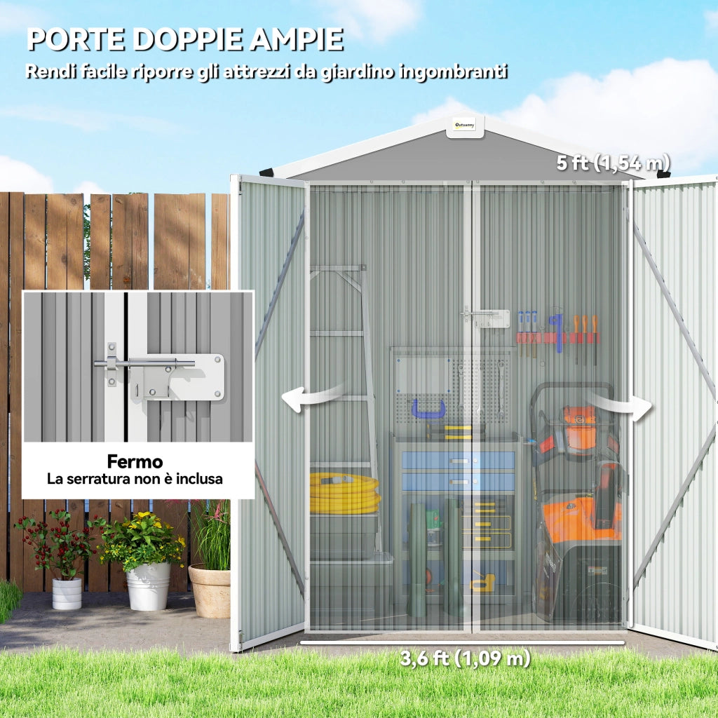 Casetta da Giardino in Acciaio ¨C Zephmum ¨C Grigio Argento 133x87x178 cm