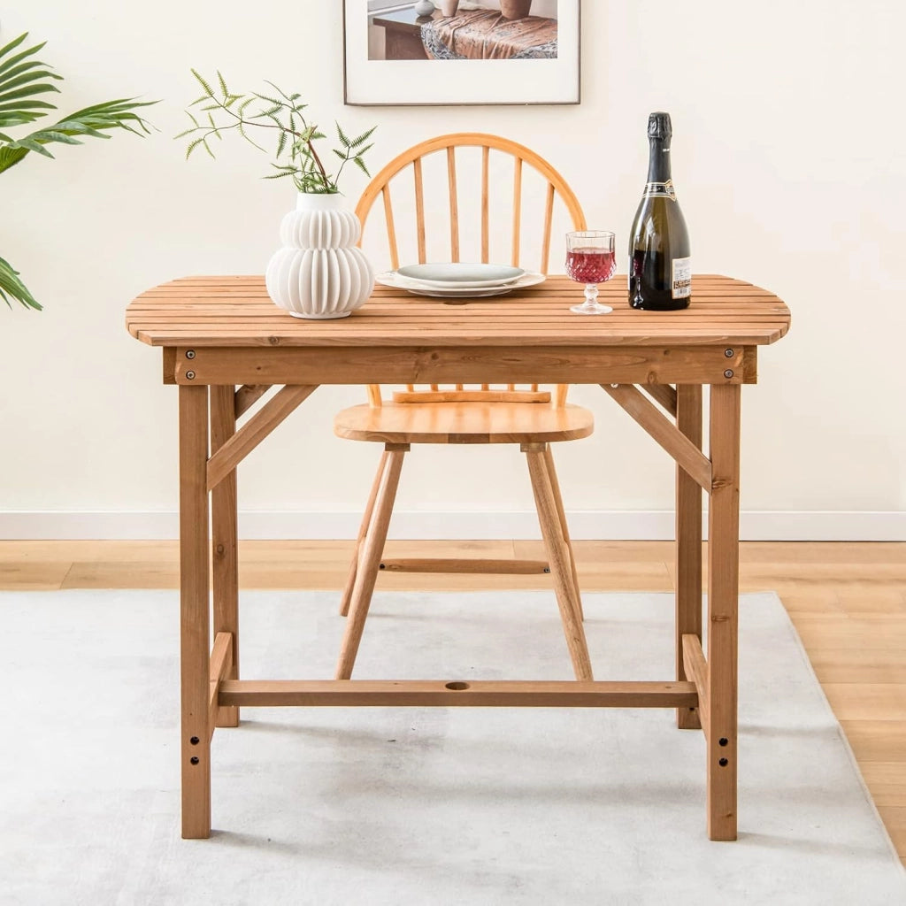 Tavolo Pranzo da Giardino in Legno, con Foro per Ombrellone, per 4-6 Persone, Giardino Patio Cortile, 100 x 60 x 75 cm, Portata 180 kg